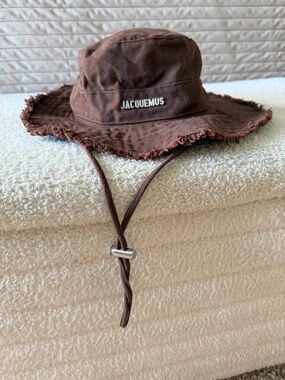 Jacquemus Chocolate Brown Canvas Bucket Hat with Frayed Edge